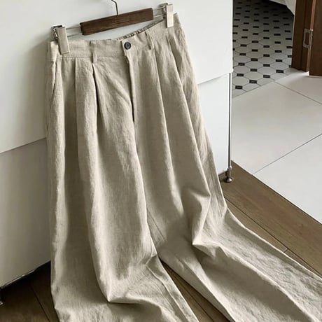 linen like wide straight slacks VG1286