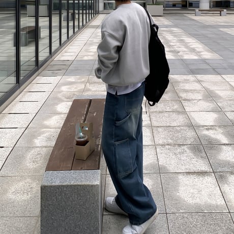 carpenter washing wide denim pants /4color　VG1108