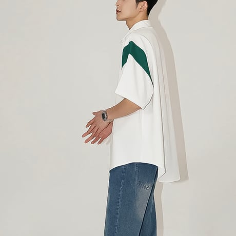 color block linen mix shirt /2color　VG1315