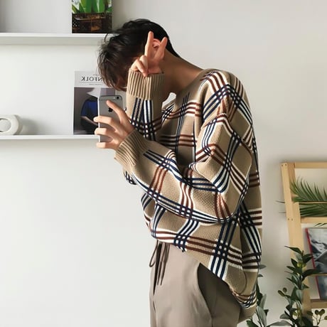oversized check pattern knit　VG1147