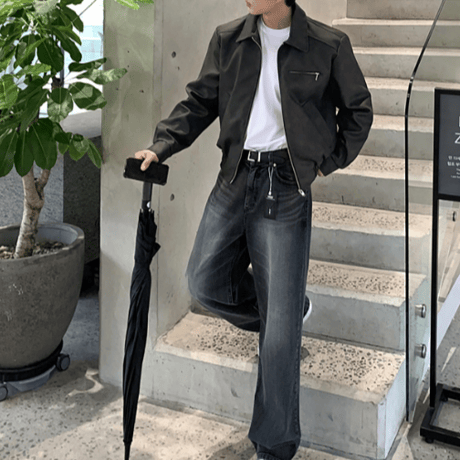 minimal oversized leather jacket　VG1219