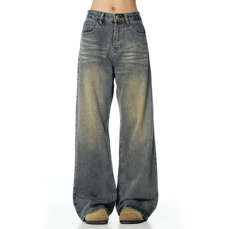 vintage washed wide denim pants　VM1057