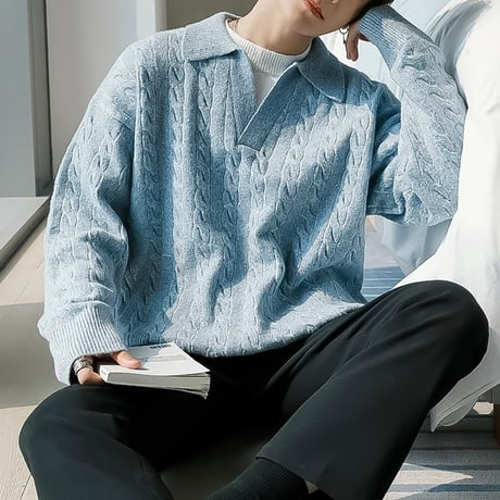 oversized polo knit /2color　VG1325