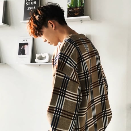 oversized check pattern knit　VG1147