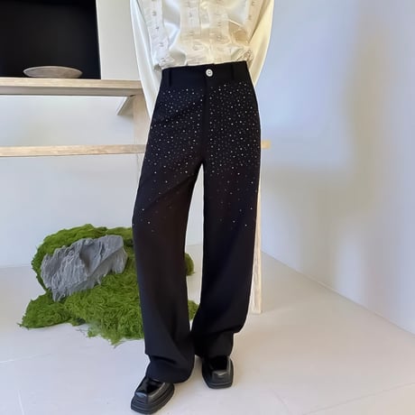 rhinestone embellish wide slacks /2color　VM1155