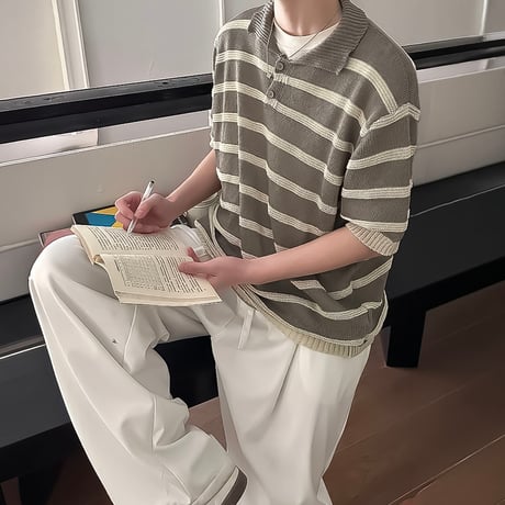 relaxed striped knit polo /3color　VM1171