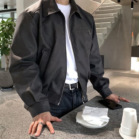 minimal oversized leather jacket　VG1219