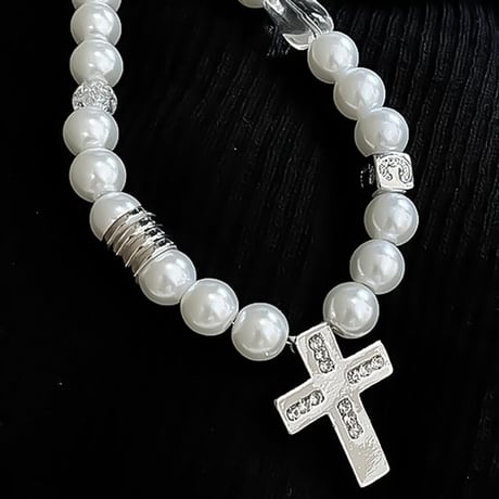 pearl cross charm necklace　VM1094