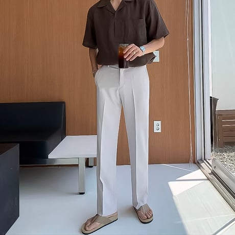 minimal straight center press slacks /2color　VG1316