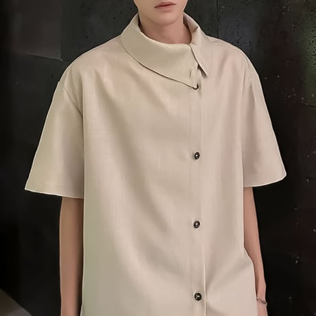 asymmetric collar drape shirt /2color　VM1157