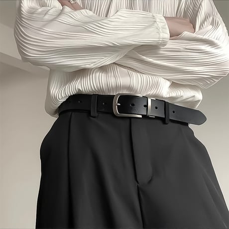 minimal silver buckle leather belt　VM1079