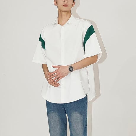 color block linen mix shirt /2color　VG1315