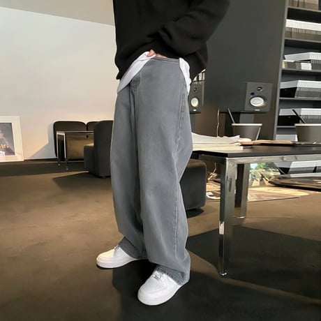 basic wide straight denim pants /2color　VG1054
