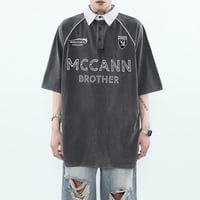 washed raglan oversized polo　VM1037