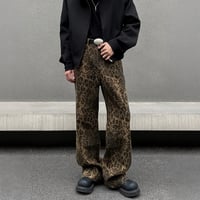 leopard pattern wide denim pants　VM1054