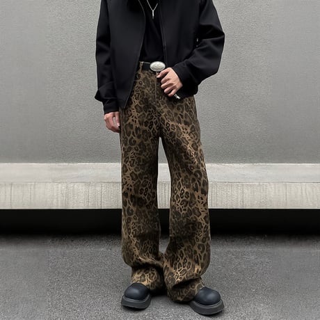 leopard pattern wide denim pants　VM1054