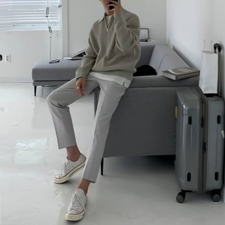 minimal half zip polo knit /2color　VG1018