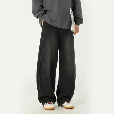 curved seam wide baggy denim /2color　VM1058