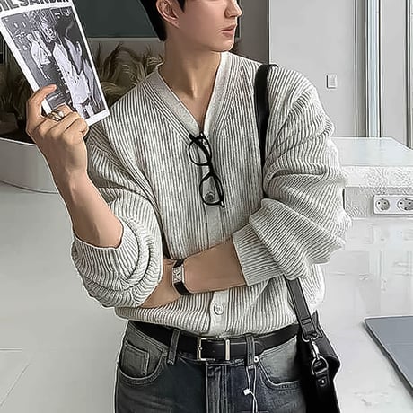 rib knit v-neck cardigan /3color　VG1327