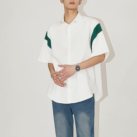 color block linen mix shirt /2color　VG1315