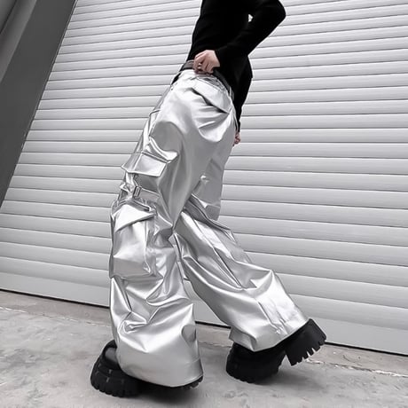 metallic wide cargo pants　VM1142