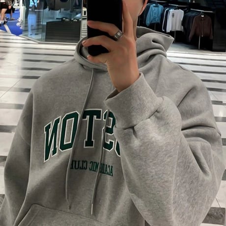boston logo drop shoulder hoodie /2color　VG1015