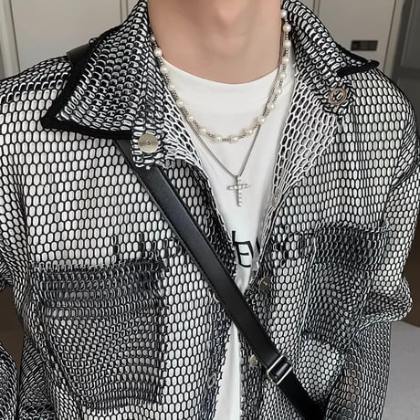 inen mesh oversized shirt /2color　VG1314