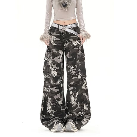rose camo wide cargo pants　VM1001