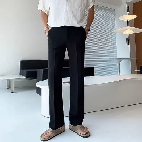 minimal straight center press slacks /2color　VG1316