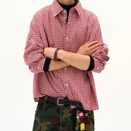 gingham check oversized shirt　VG1005