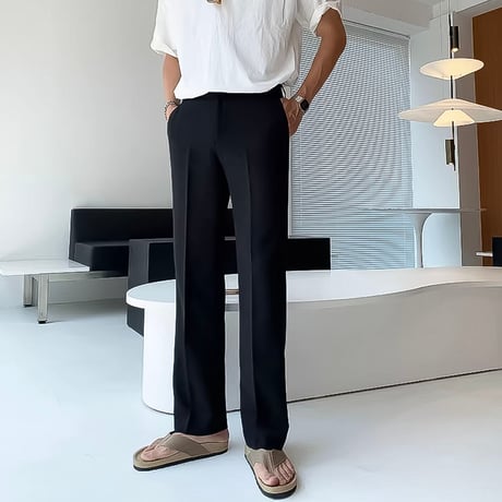 minimal straight center press slacks /2color　VG1316