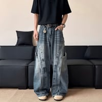 3d curved wide denim pants　VM1046