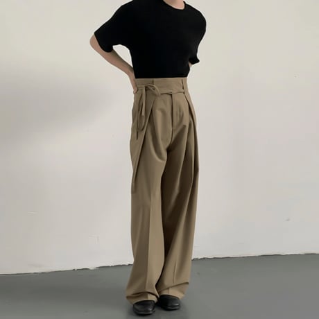 tie-belt wrap wide slacks /2color　VG1154