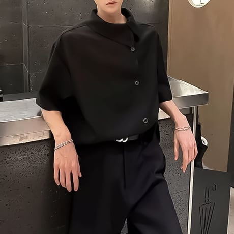 asymmetric collar drape shirt /2color　VM1157