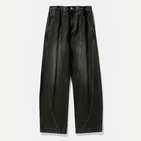 curved seam wide baggy denim /2color　VM1058