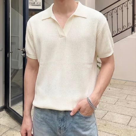 minimal square line collar tee /3color　VM1111