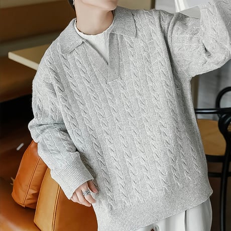 oversized polo knit /2color　VG1325