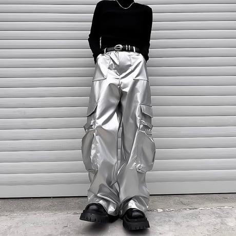 metallic wide cargo pants　VM1142