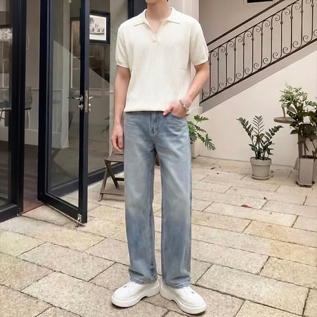 minimal square line collar tee /3color　VM1111