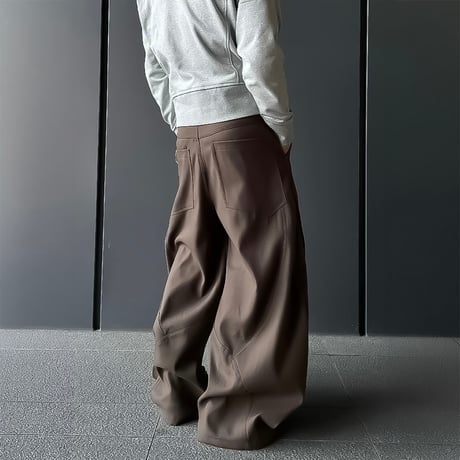 curved rivet wide slacks /2color　VM1091