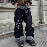 street mode camo layered wide denim　VM1090