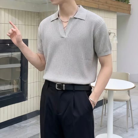 minimal square line collar tee /3color　VM1111