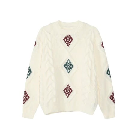 retro diamond cable knit /3color　VG1191