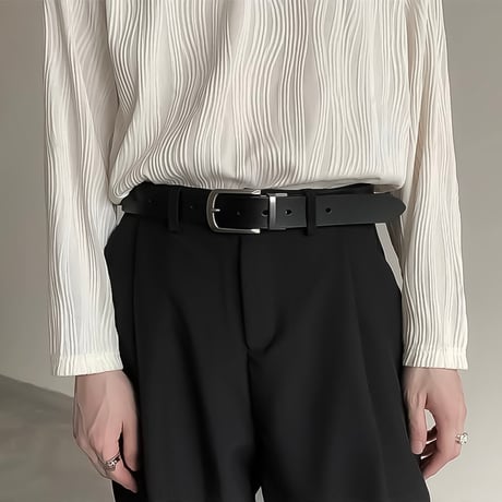 minimal silver buckle leather belt　VM1079