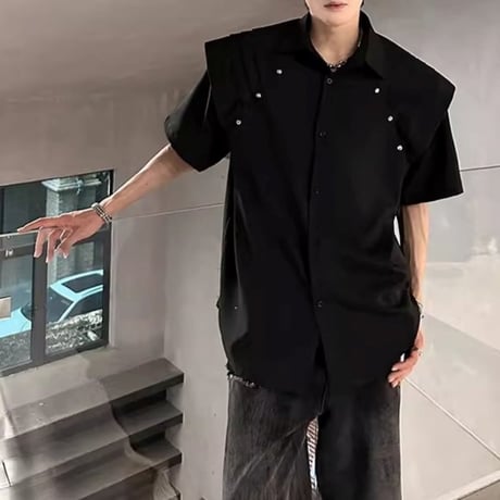 pleated detail short sleeve shirt /2color　VM1160