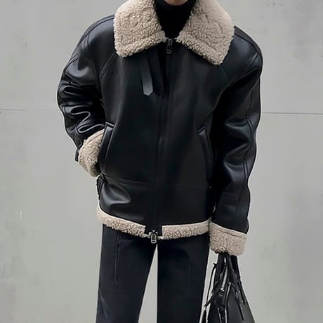 boa collar leather jacket　VG1031