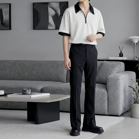 oversized half zip color block polo /2color　VM1113