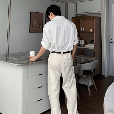 minimal open collar tuck shirt /3color　VM1109