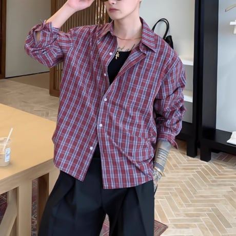 retro check loose fit shirt　VG1175
