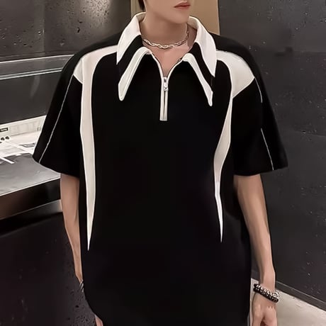 minimal contrast zip polo /2color　VM1163